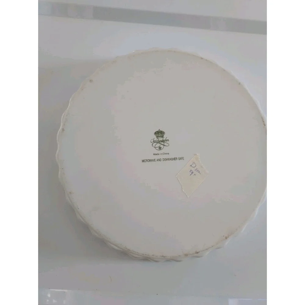 WHITE ROSE FLOWER SCALLOPED CHRISTINE HOLM QUICHE TART PIE DISHWASHER SAFE DISH‎
